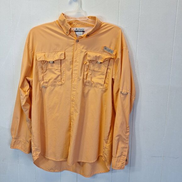 Columbia PFG‎ Fishing Shirt Men's LPeach Orange Short Sleeve Button Down Vented - Picture 1 of 16